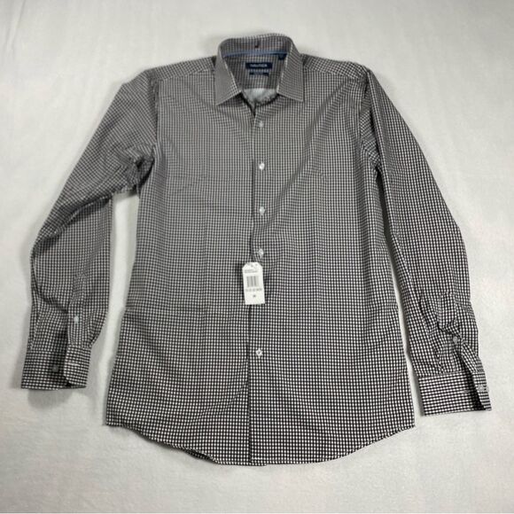 NWT Nautica Dress Shirt, Slim Fit, Black  Check, Men's Medium 15-15.5 34/35 - Picture 1 of 5
